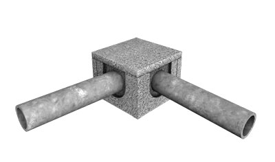 Esquema de entrada e saída de tubos em caixa simples.